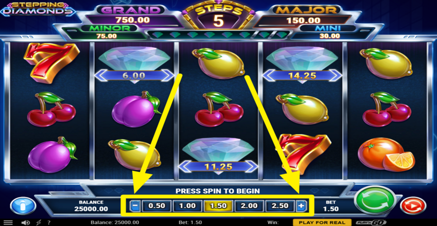 Stepping Diamonds Adjust Bet