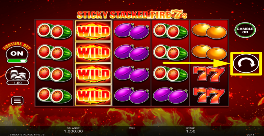Sticky Stacked Fire 7s Spin Button