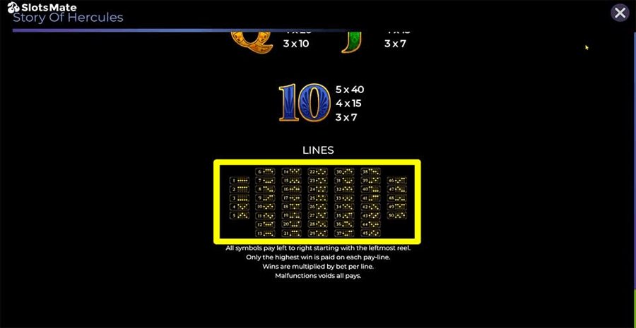 Story Of Hercules Paylines