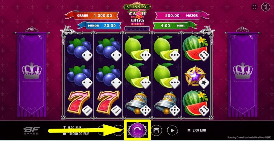 Stunning Crown Cash Mesh Ultra Dice Spin Button