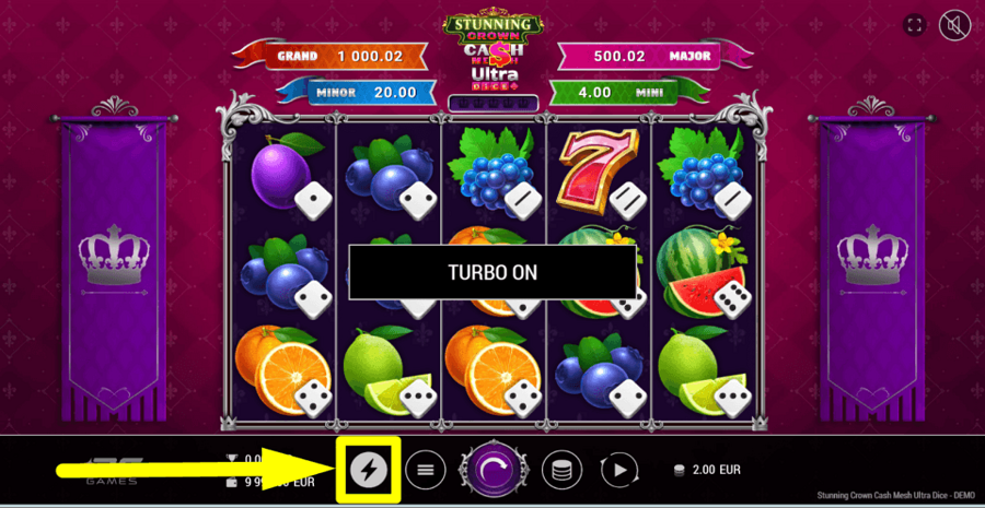 Stunning Crown Cash Mesh Ultra Dice Turbo Feature