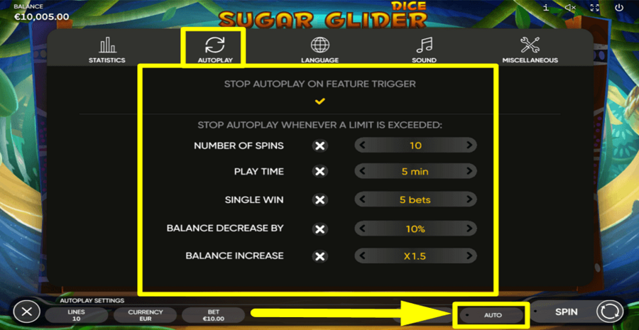 Sugar Glider Dice Autoplay Feature