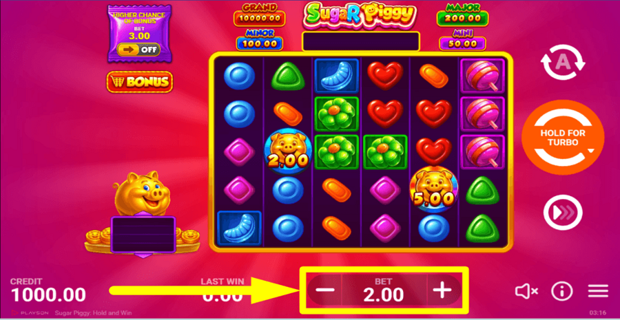 Sugar Piggy Hold And Win 6x5 Bet Value