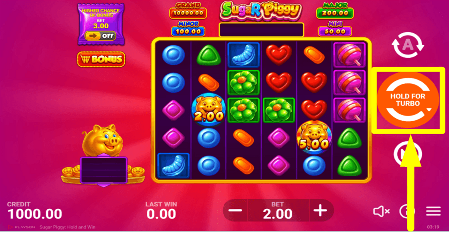 Sugar Piggy Hold And Win 6x5 Spin Button