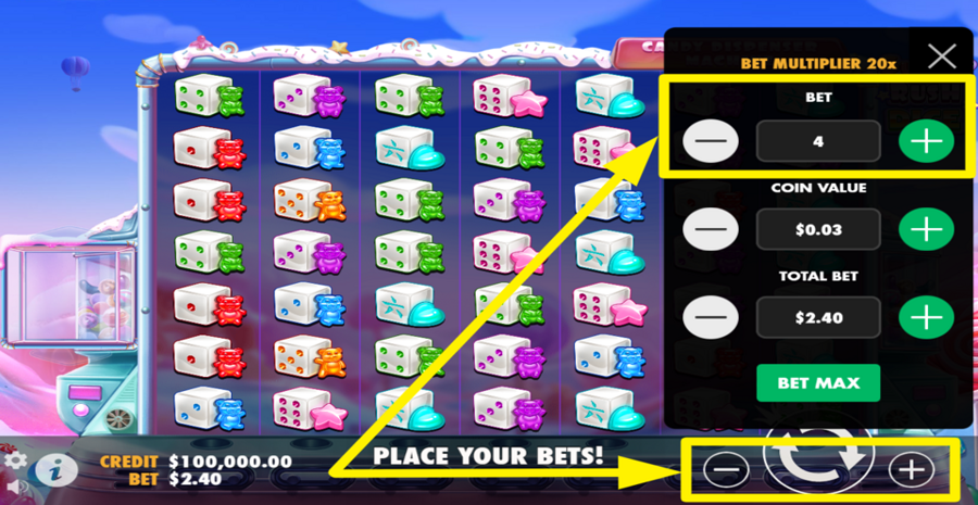 Sugar Rush Dice Adjust Bet Level