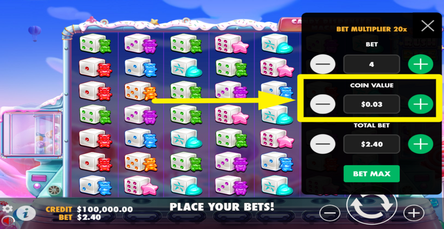 Sugar Rush Dice Adjust Coin Value