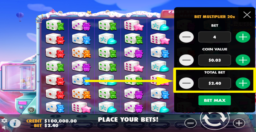 Sugar Rush Dice Adjust Total Bet