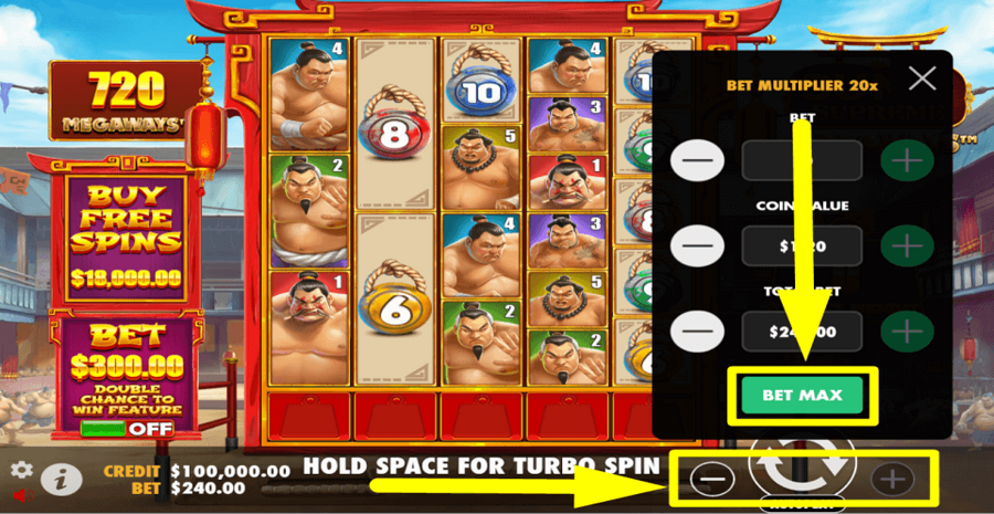 Sumo Supreme Megaways Bet Max Button