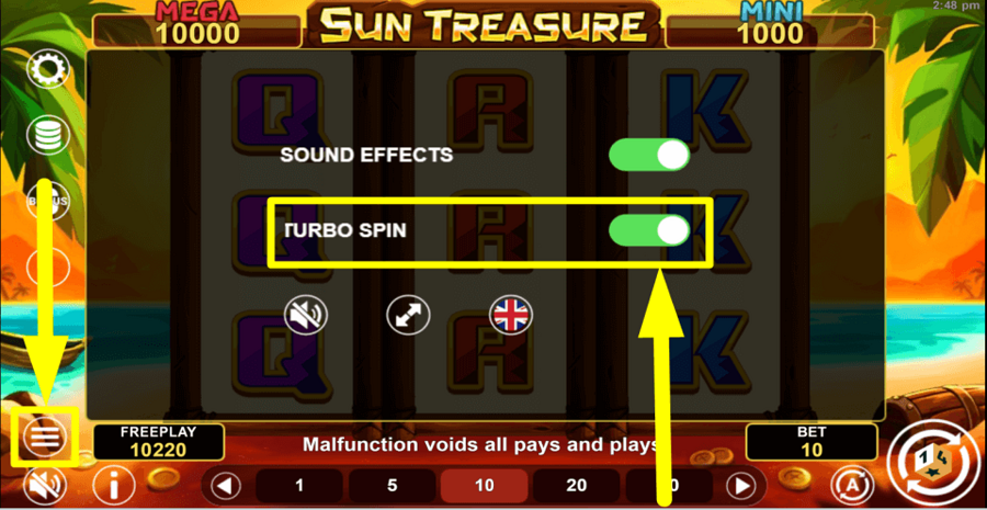 Sun Treasure Turbo Feature