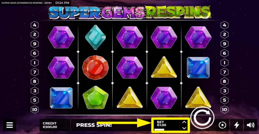 Super Gems Respins Adjust Bet