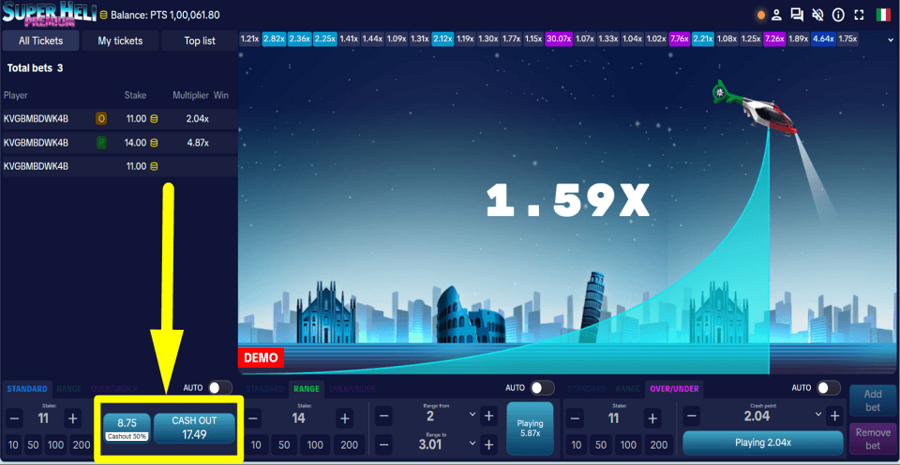 Super Heli Premium Cashout Button