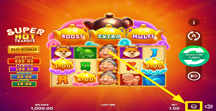 Super Hot Teapots Hold And Win Adjust Bet