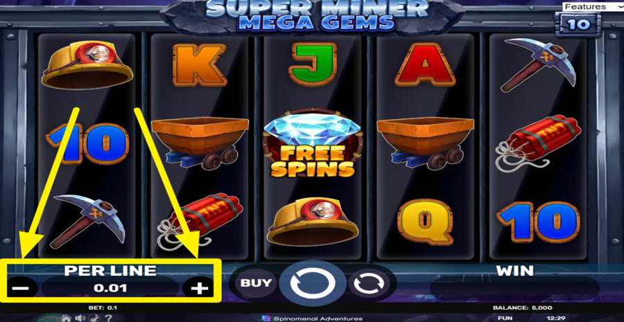 Super Miner Mega Gems Adjust Bet