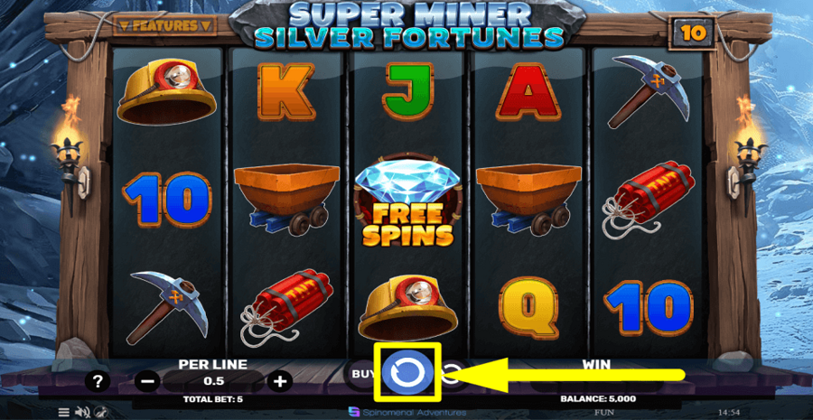 Super Miner Silver Fortunes Spin Button