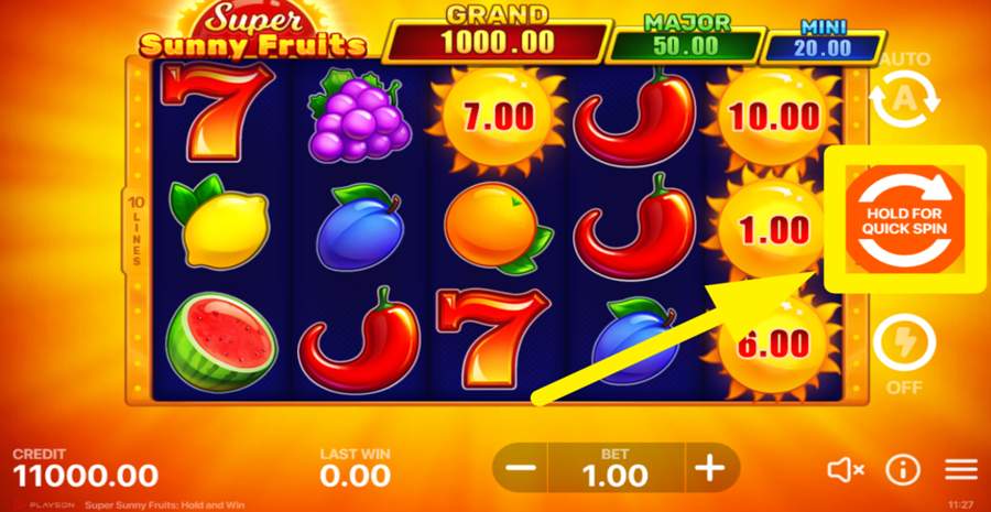 Super Sunny Fruits Hold And Win Spin Button
