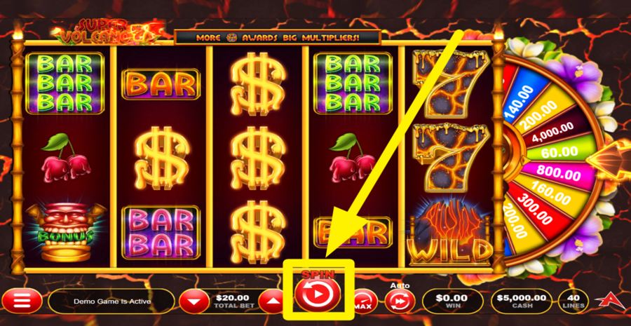 Super Volcano 7s Quick Spin Spin Button