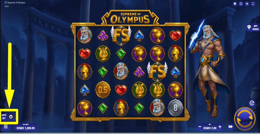 Supreme Of Olympus Ante Bet Feature