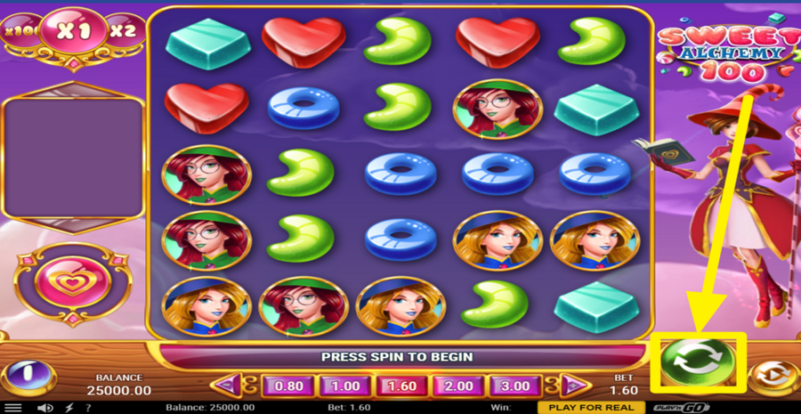 Sweet Alchemy 100 Spin Button