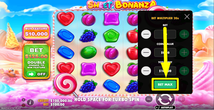 Sweet Bonanza Bet Max Button