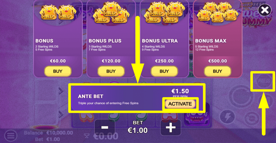 Sweet Gummy Ante Bet Feature