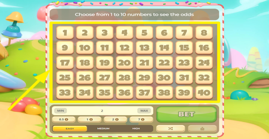 Sweet Keno Choose Numbers