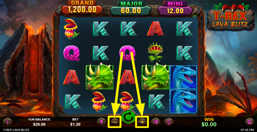 T Rex Lava Blitz Adjust Bet