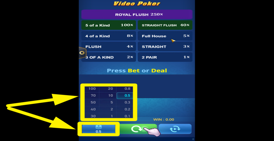 Tada Gaming Video Poker Adjust Bet