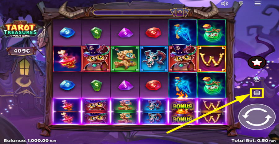 Tarot Treasures Adjust Bet