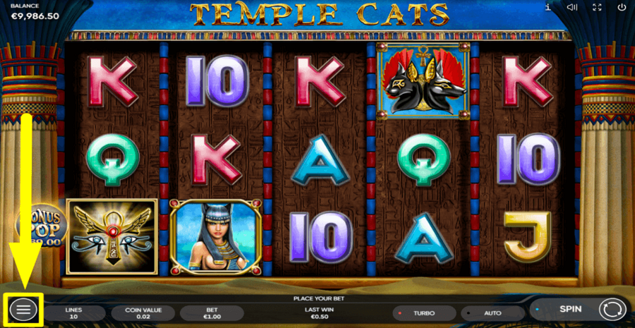 Temple Cats Settings Menu