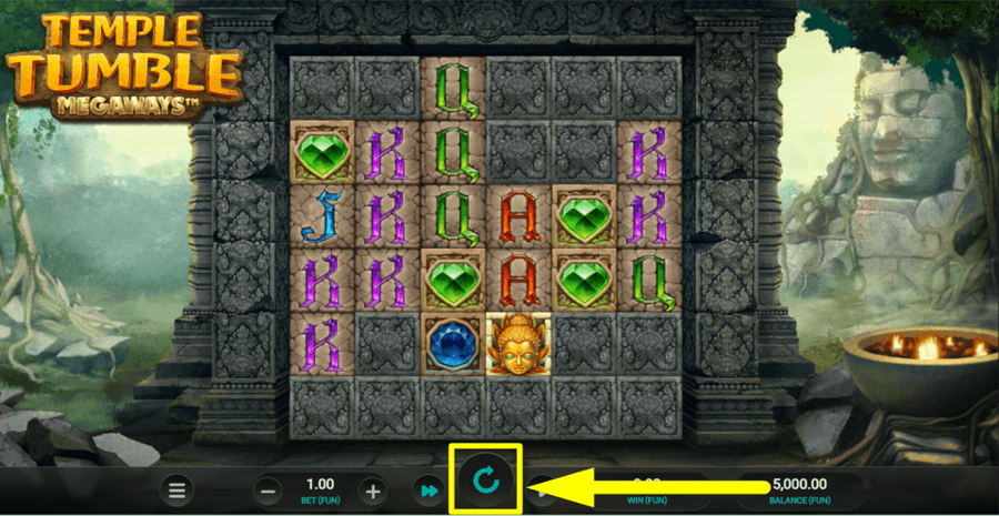 Temple Tumble Megaways Spin Button