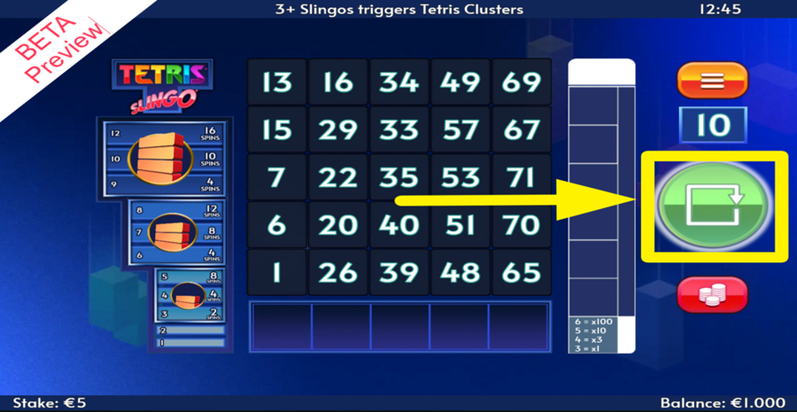 Tetris Slingo Spin Button