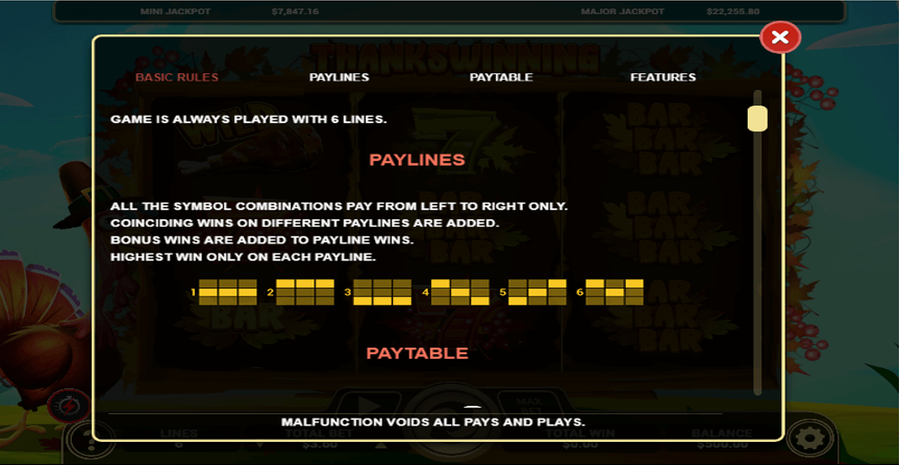 Thankswinning Paylines