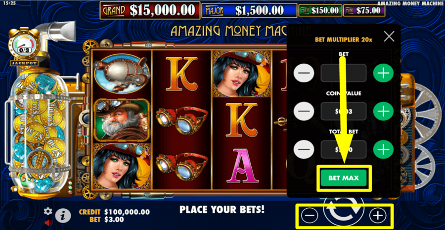 The Amazing Money Machine Max Bet Button