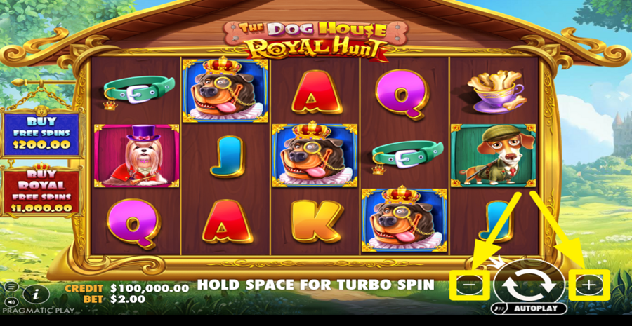 The Dog House Royal Hunt Adjust Bet