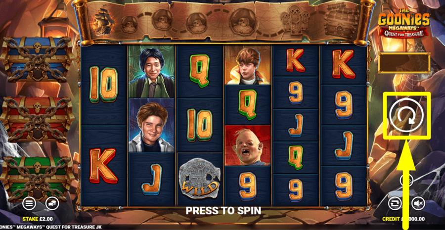 The Goonies Megaways Quest For Riches Spin Button