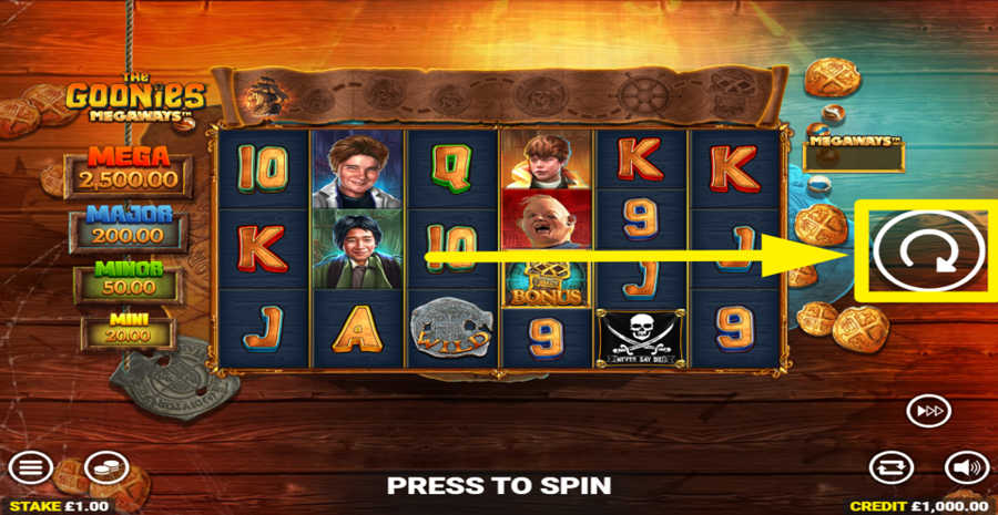 The Goonies Megaways Spin Button