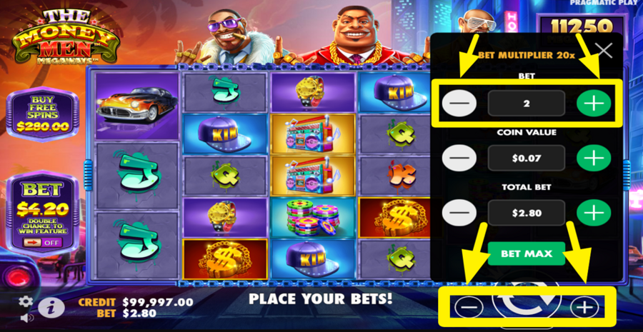 The Money Men Megaways Adjust Bet Level