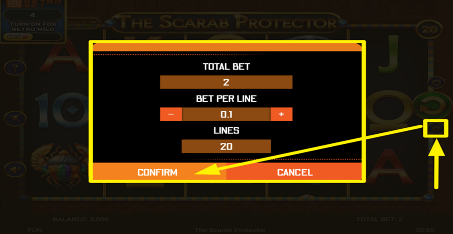 The Scarab Protector Adjust Bet Per Line