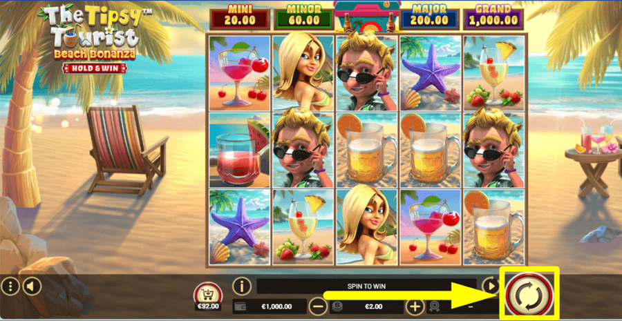 The Tipsy Tourist Beach Bonanza Hold And Win Spin Button