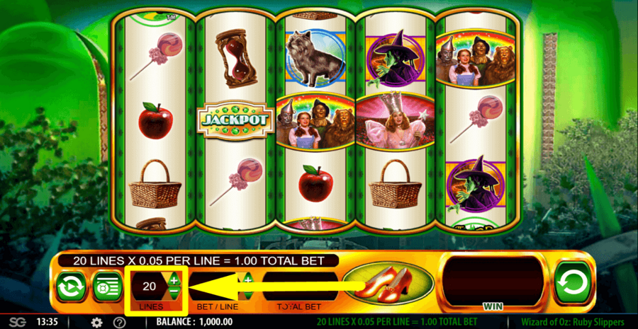 The Wizard Of Oz Ruby Slippers Adjustable Paylines