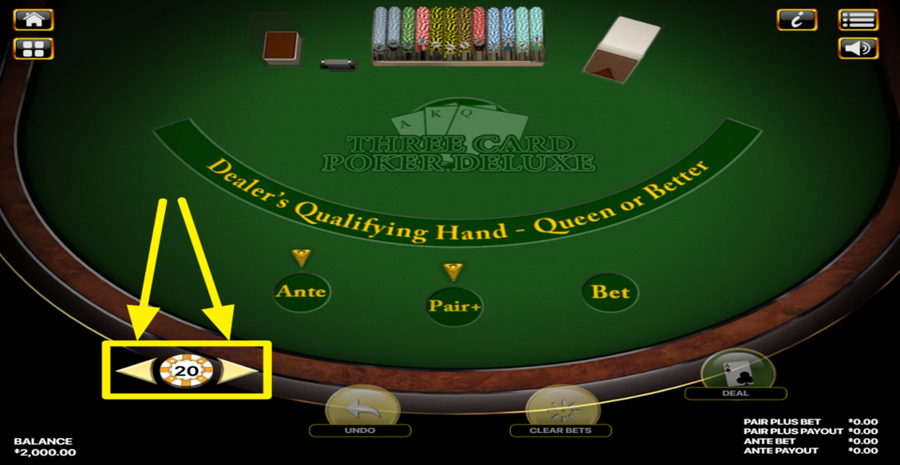 Three Card Poker Deluxe Adjust Bet