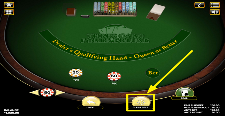 Three Card Poker Deluxe Clear Bets