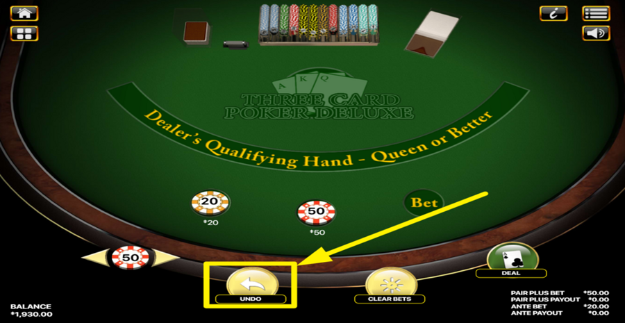 Three Card Poker Deluxe Undo