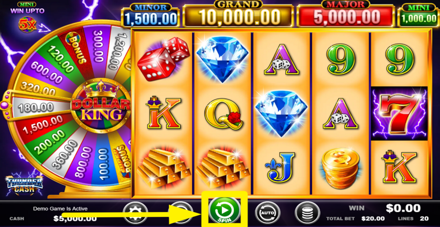 Thunder Cash Dollar King Spin Button
