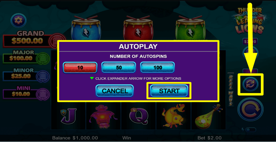 Thunder Drums Leaping Lions Autoplay Feature
