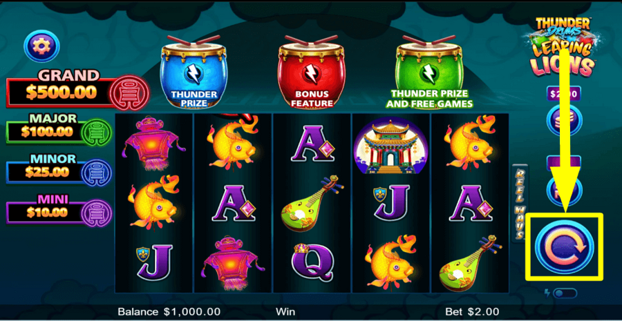 Thunder Drums Leaping Lions Spin Button