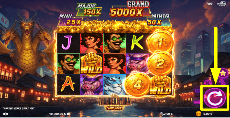 Thunder Hydra Coins Max Spin Button