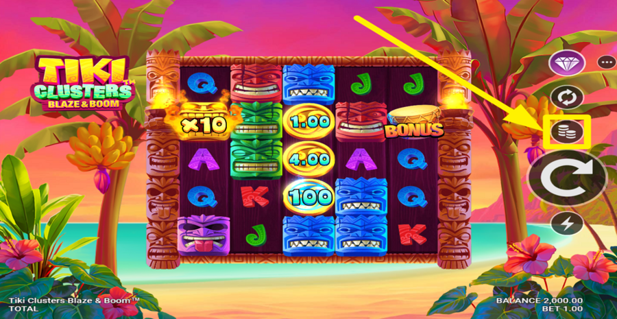 Tiki Clusters Blaze And Boom Adjust Bet
