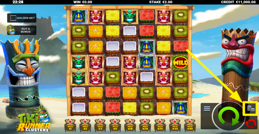Tiki Runner Clusters Adjust Bet