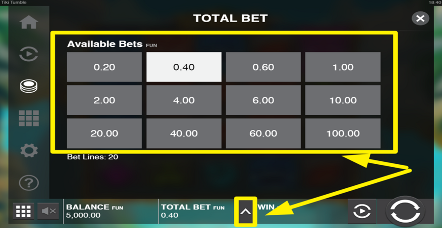 Tiki Tumble Adjust Bet